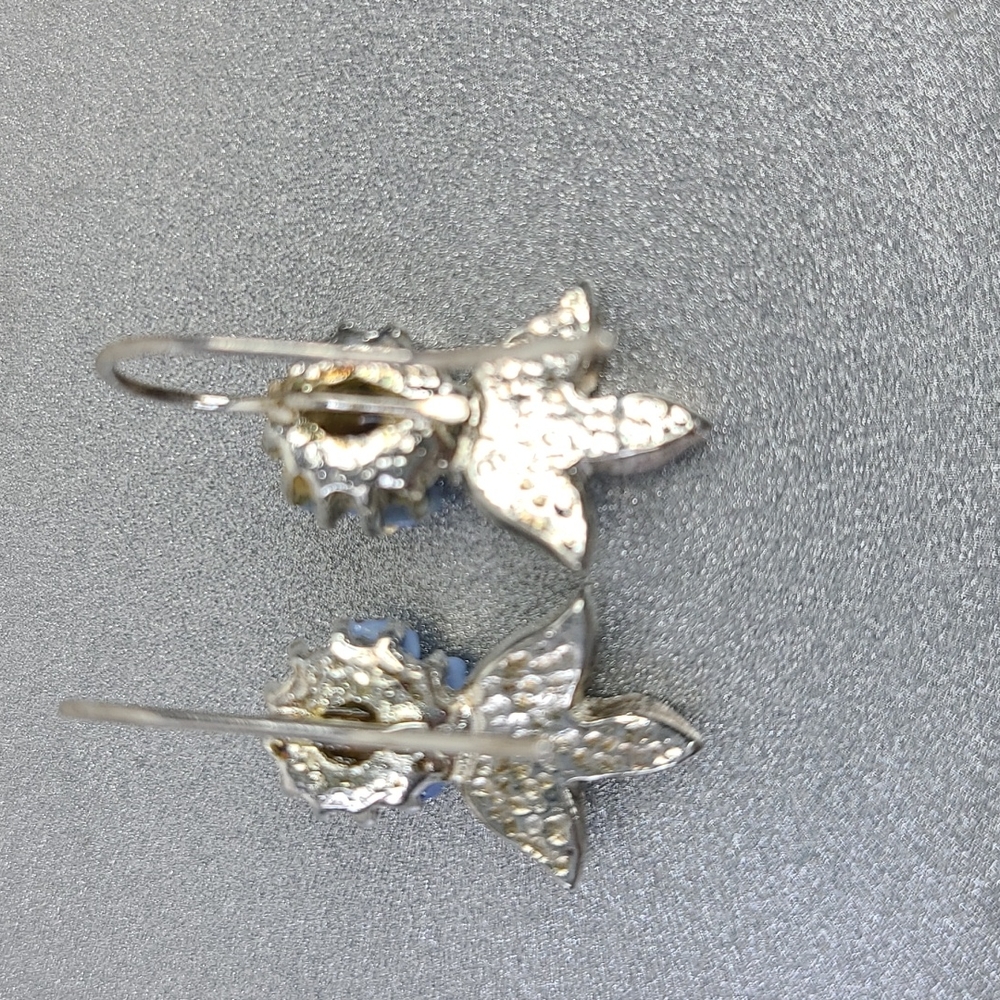Earrings "Something Blue" Silver Tone Rose Dangle Bride Wedding Delicate Pretty - Picture 5 of 6